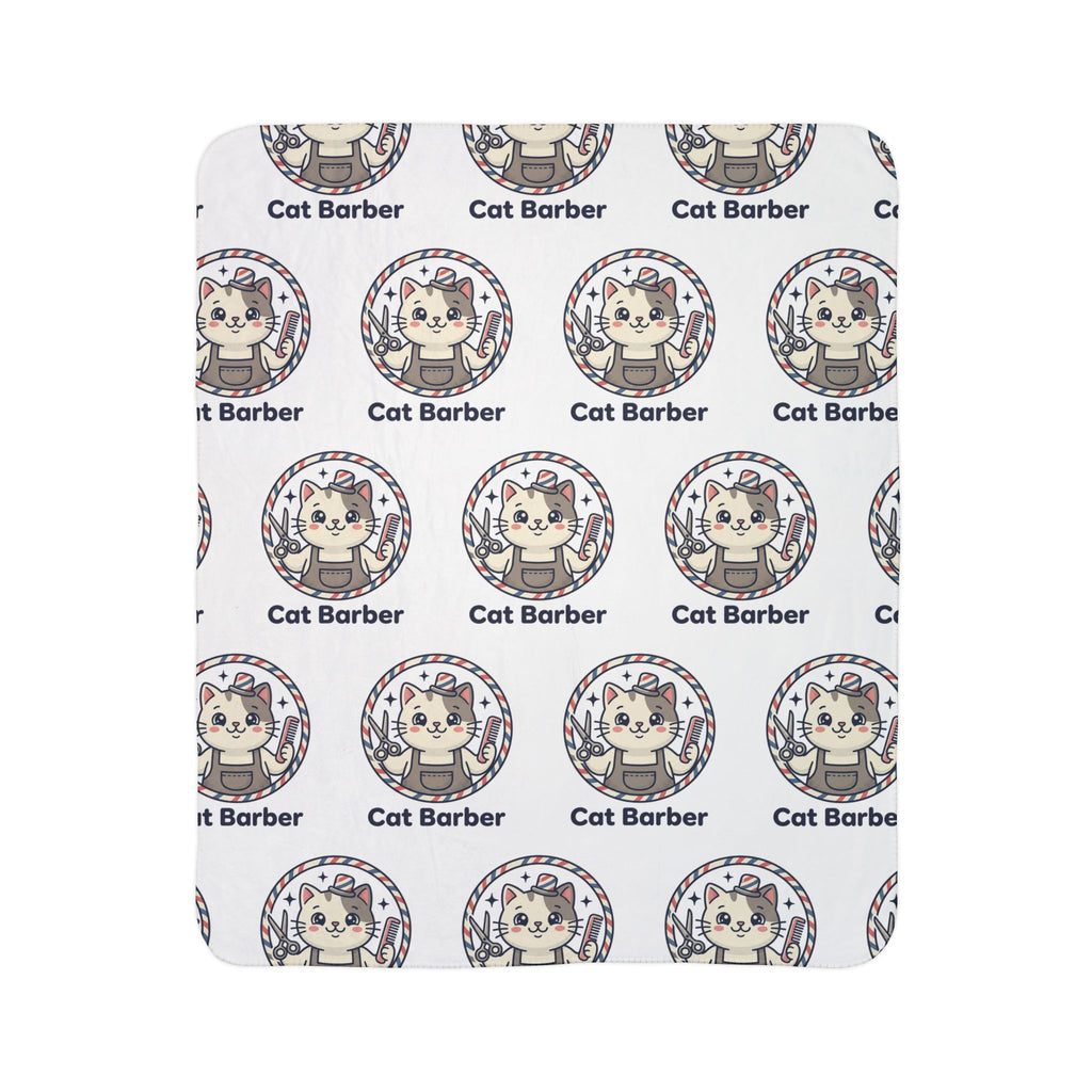 Cat Barber Fleece Sherpa Blanket — Cute Repeating Cat Logo Cozy Throw