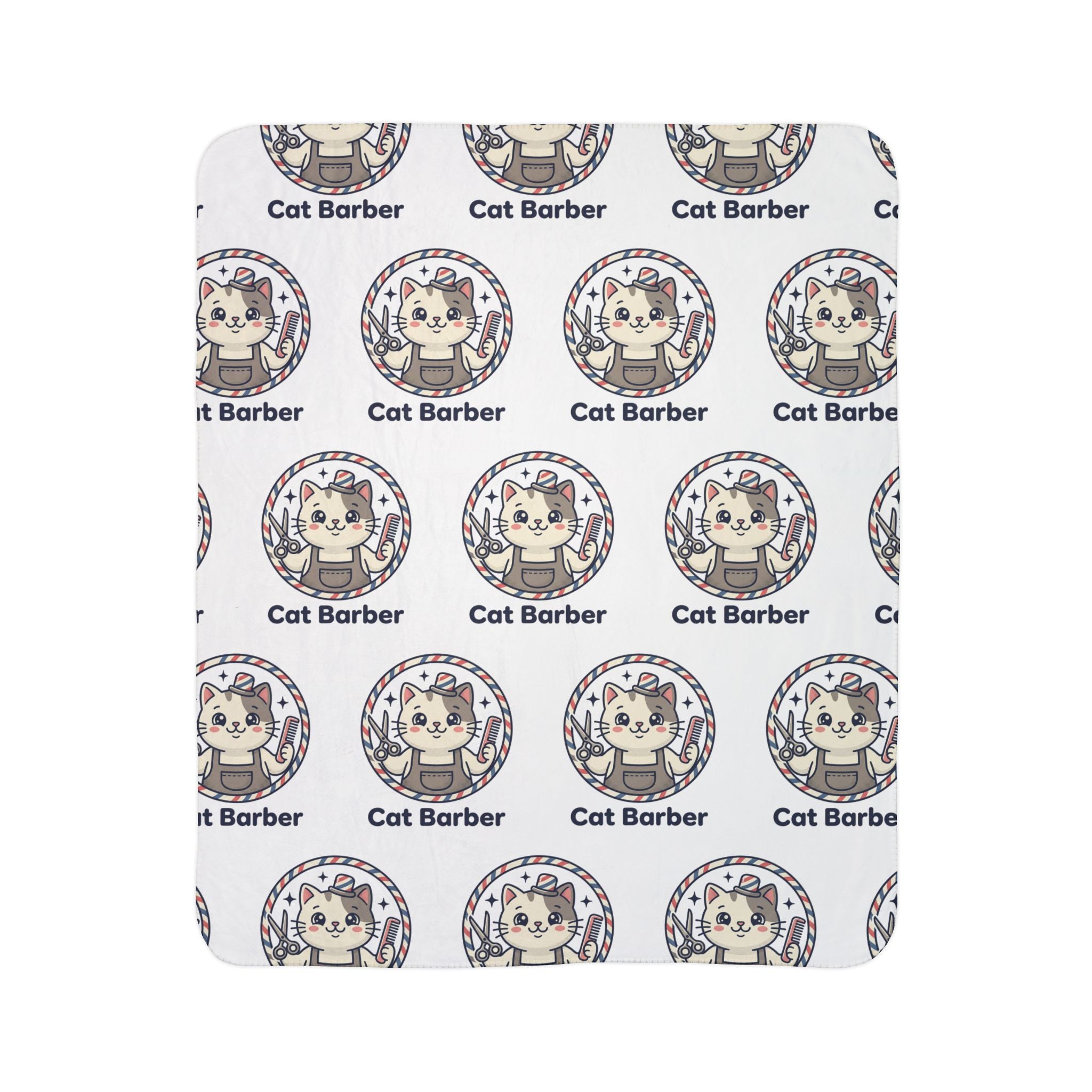 Cat Barber Fleece Sherpa Blanket — Cute Repeating Cat Logo Cozy Throw
