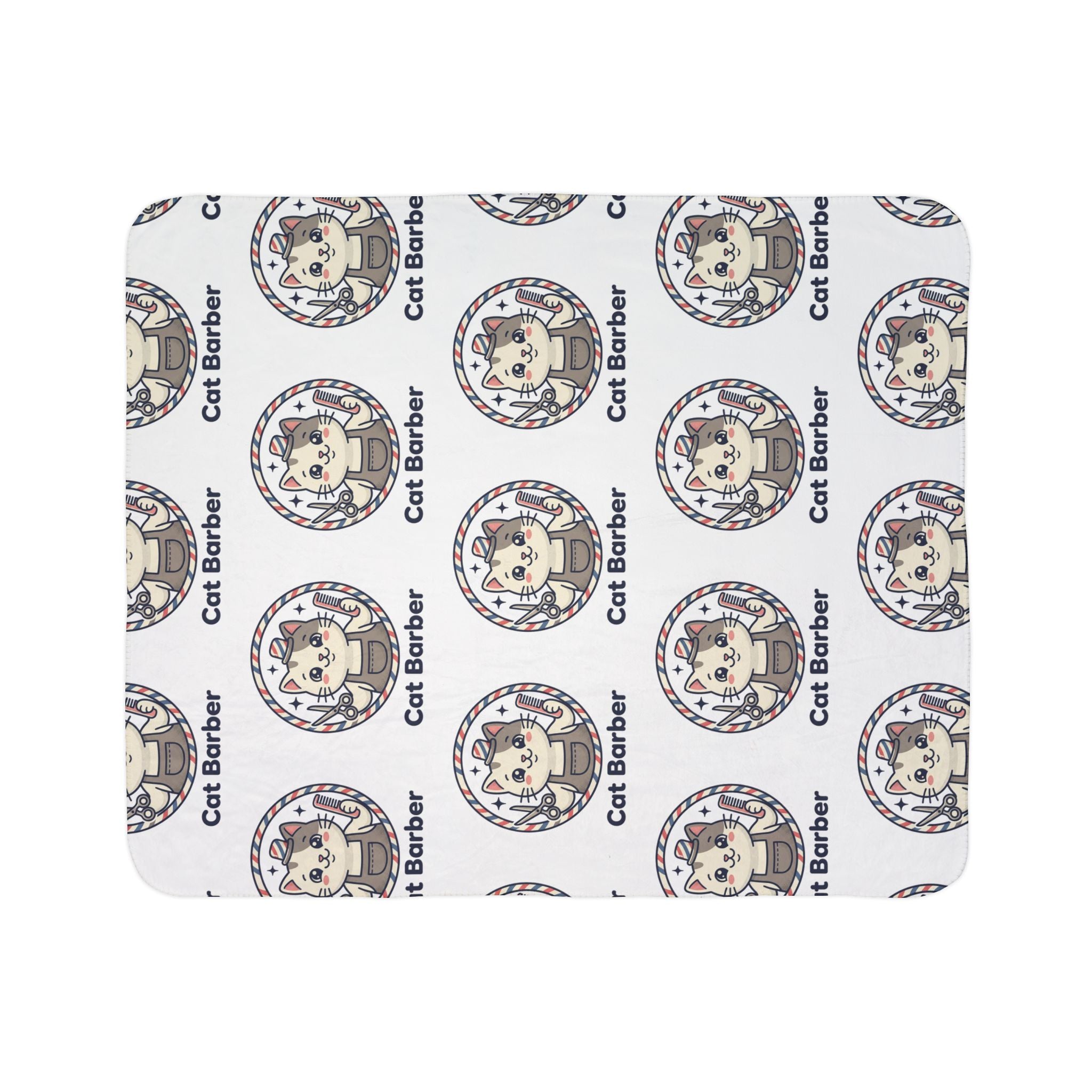 Cat Barber Fleece Sherpa Blanket — Cute Repeating Cat Logo Cozy Throw