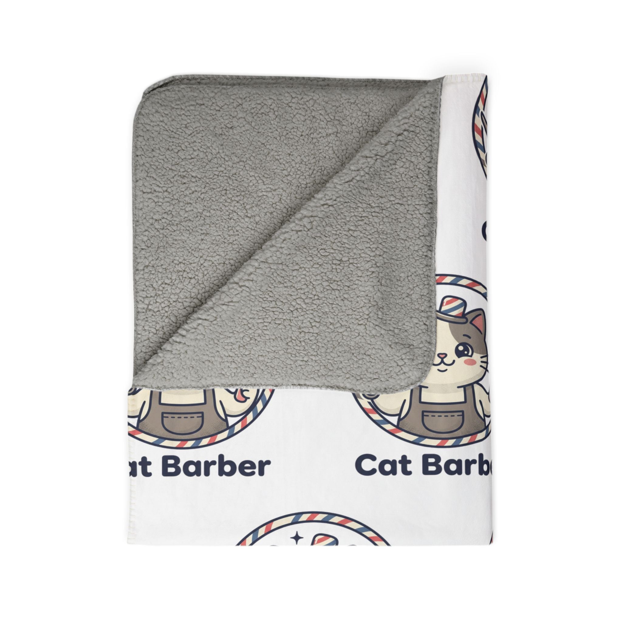 Cat Barber Fleece Sherpa Blanket — Cute Repeating Cat Logo Cozy Throw