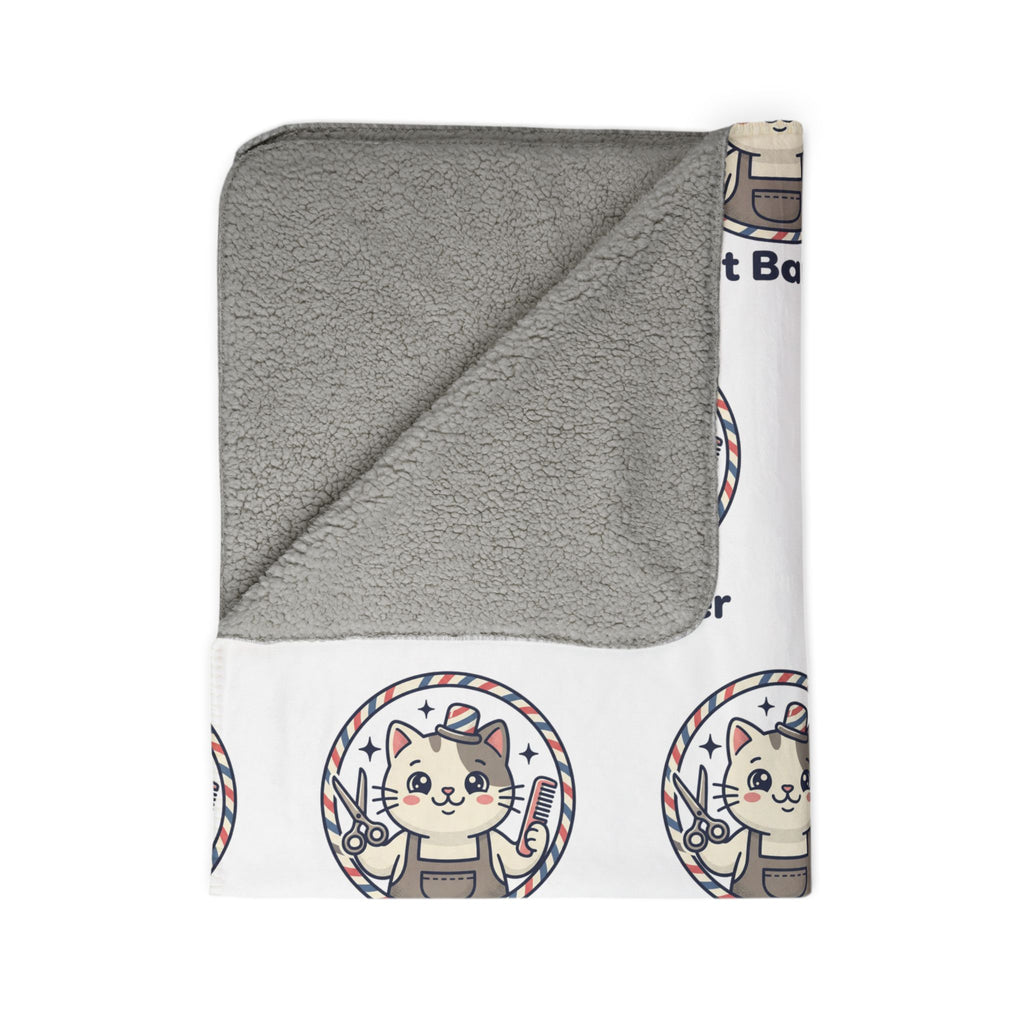 Cat Barber Fleece Sherpa Blanket — Cute Repeating Cat Logo Cozy Throw
