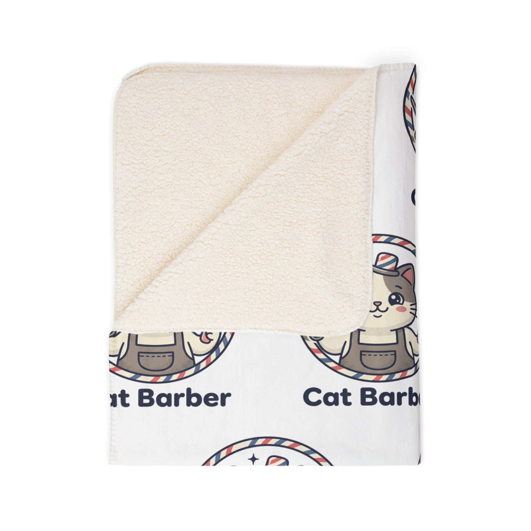 Cat Barber Fleece Sherpa Blanket — Cute Repeating Cat Logo Cozy Throw