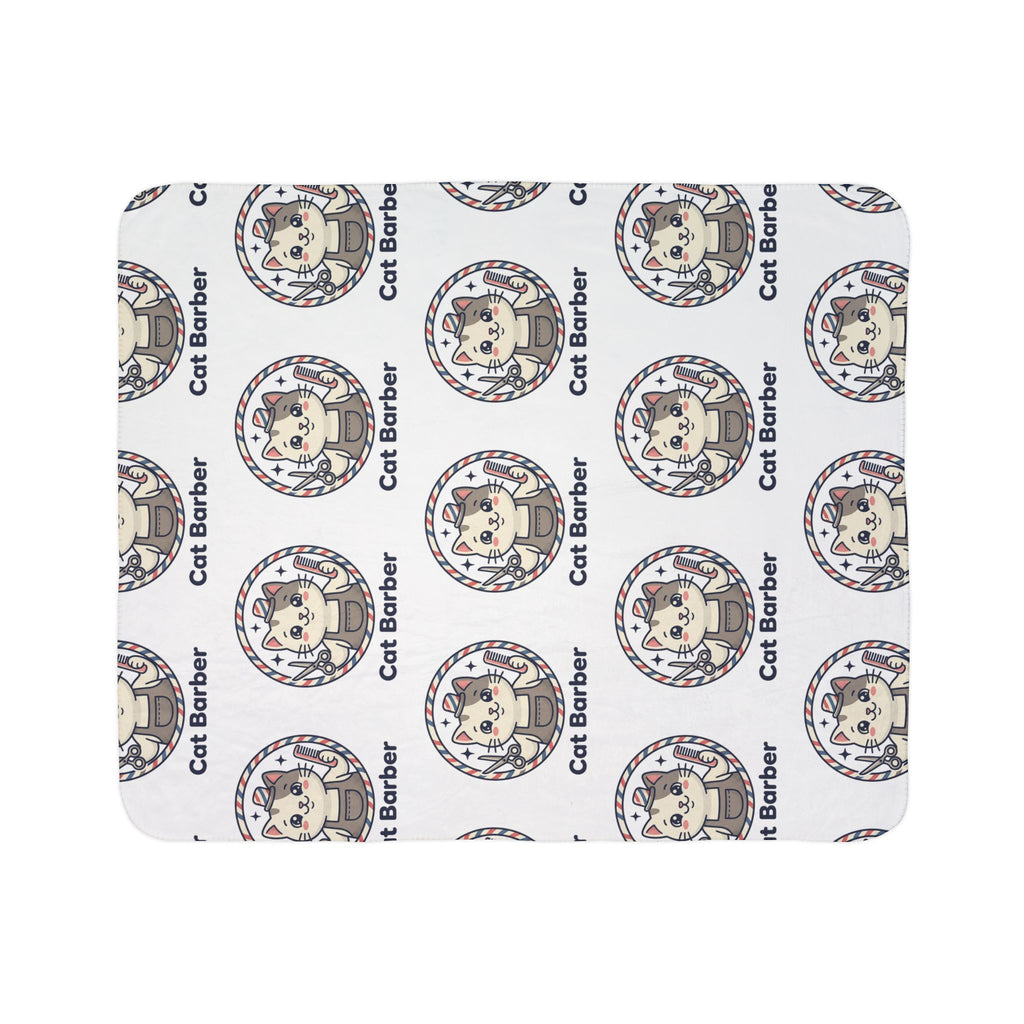 Cat Barber Fleece Sherpa Blanket — Cute Repeating Cat Logo Cozy Throw
