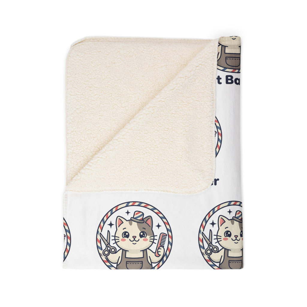Cat Barber Fleece Sherpa Blanket — Cute Repeating Cat Logo Cozy Throw