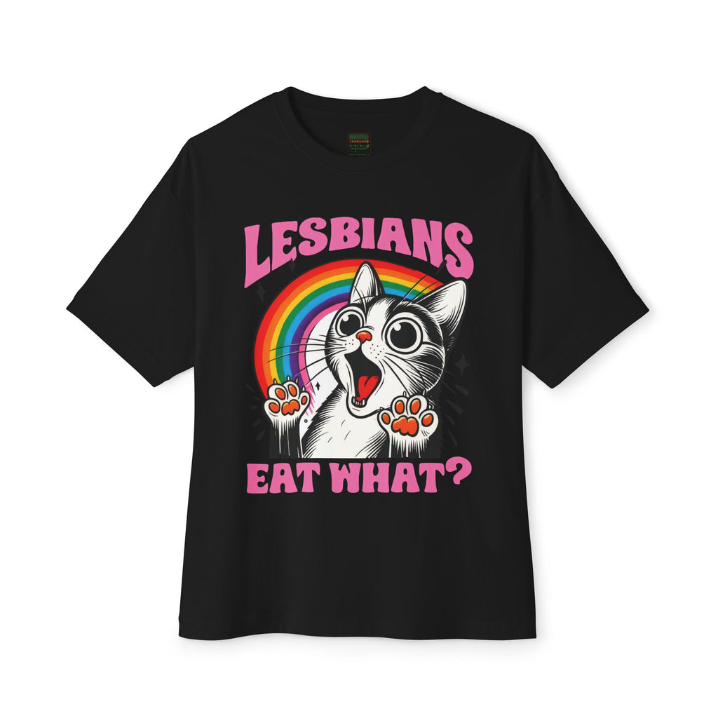 Lesbians Eat What? Cat Tee - Funny LGBTQ+ Rainbow T-Shirt