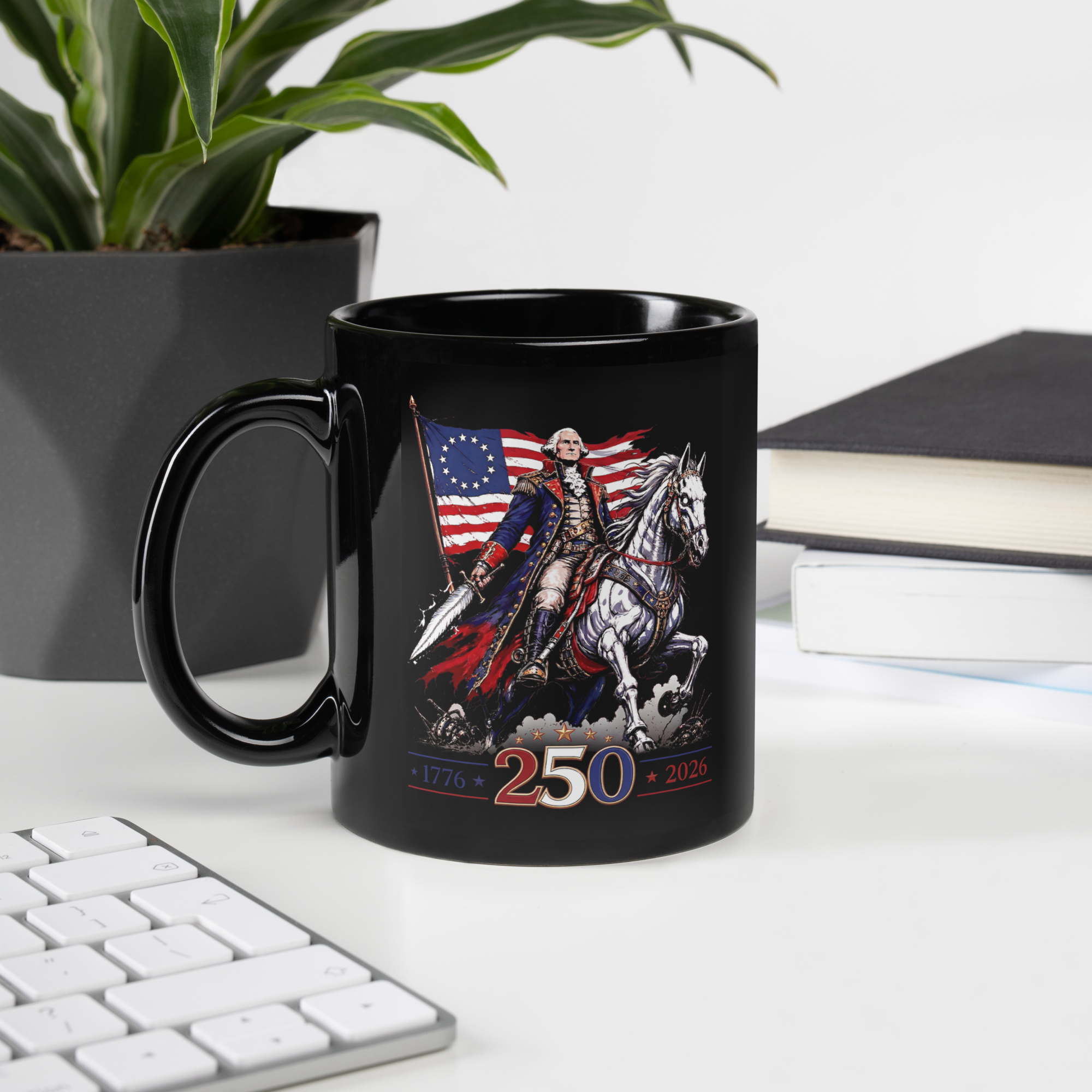 Washington’s Ride: 250th Semiquincentennial Limited Edition Black  Glossy Mug // 1776–2026 Black Glossy Mug
