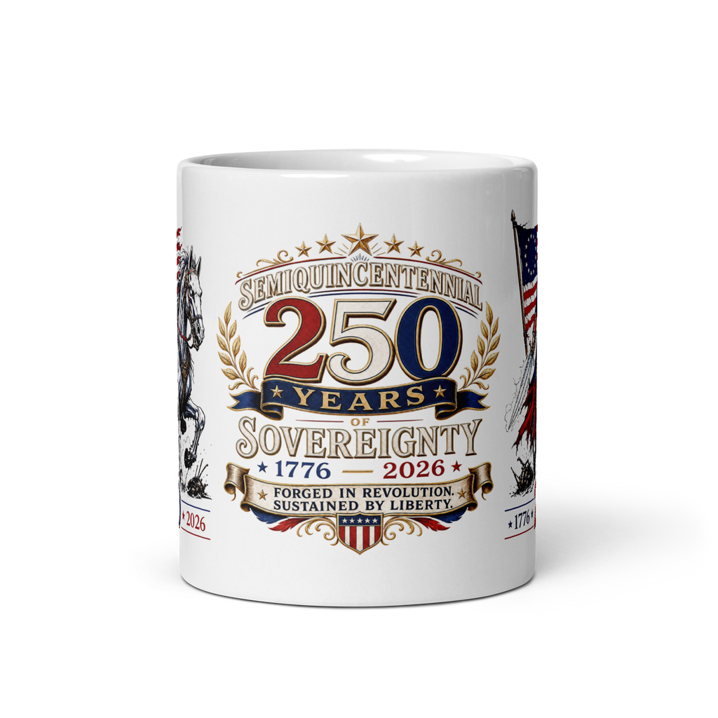 Washington’s Ride: 250th Semiquincentennial Limited Edition White Glossy Mug// 1776–2026