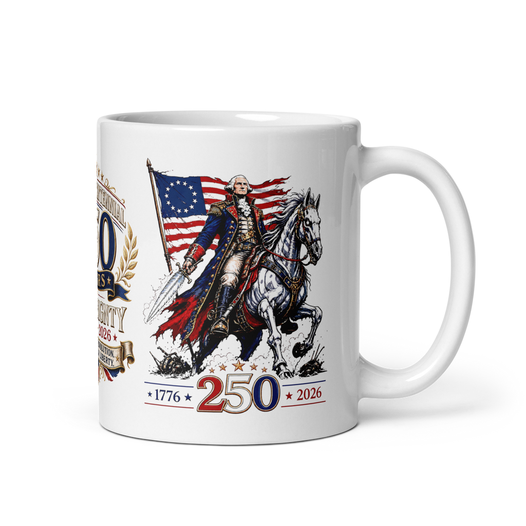 Washington’s Ride: 250th Semiquincentennial Limited Edition White Glossy Mug// 1776–2026