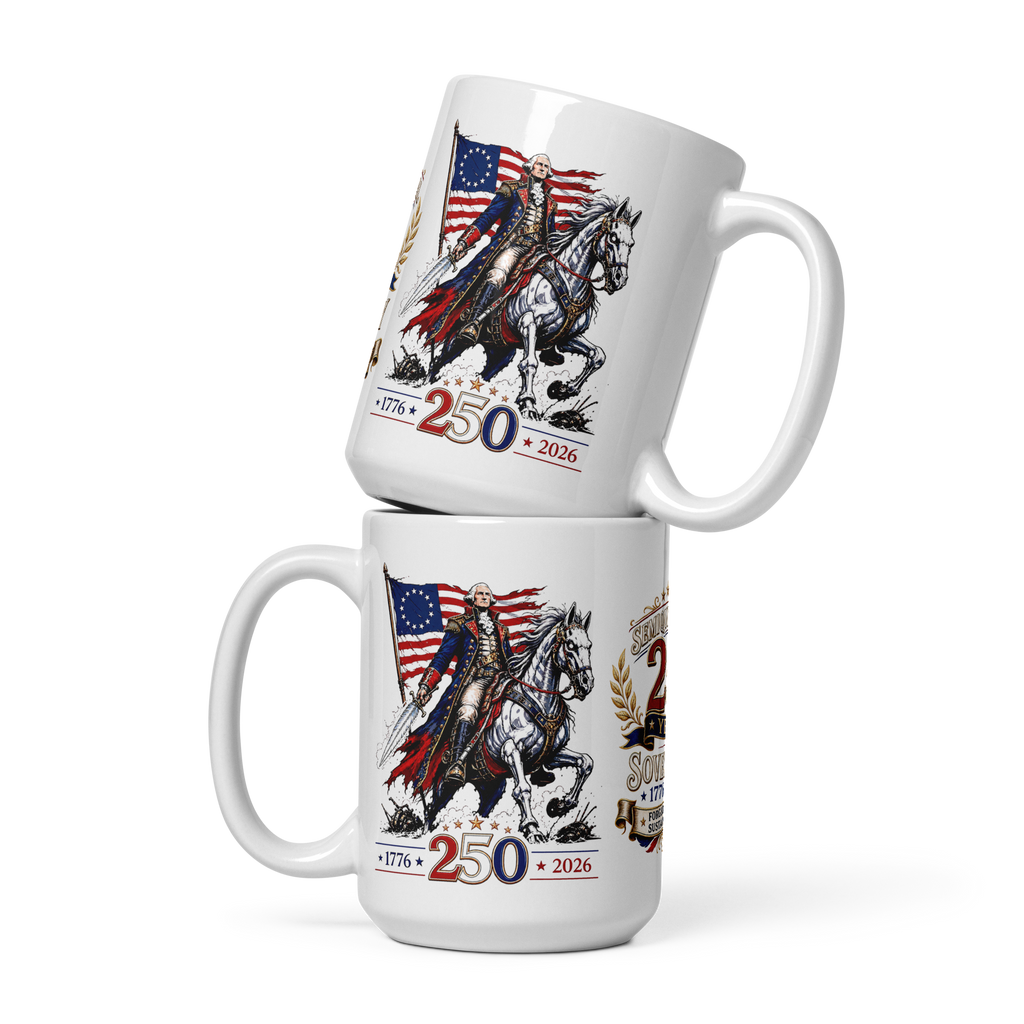 Washington’s Ride: 250th Semiquincentennial Limited Edition White Glossy Mug// 1776–2026